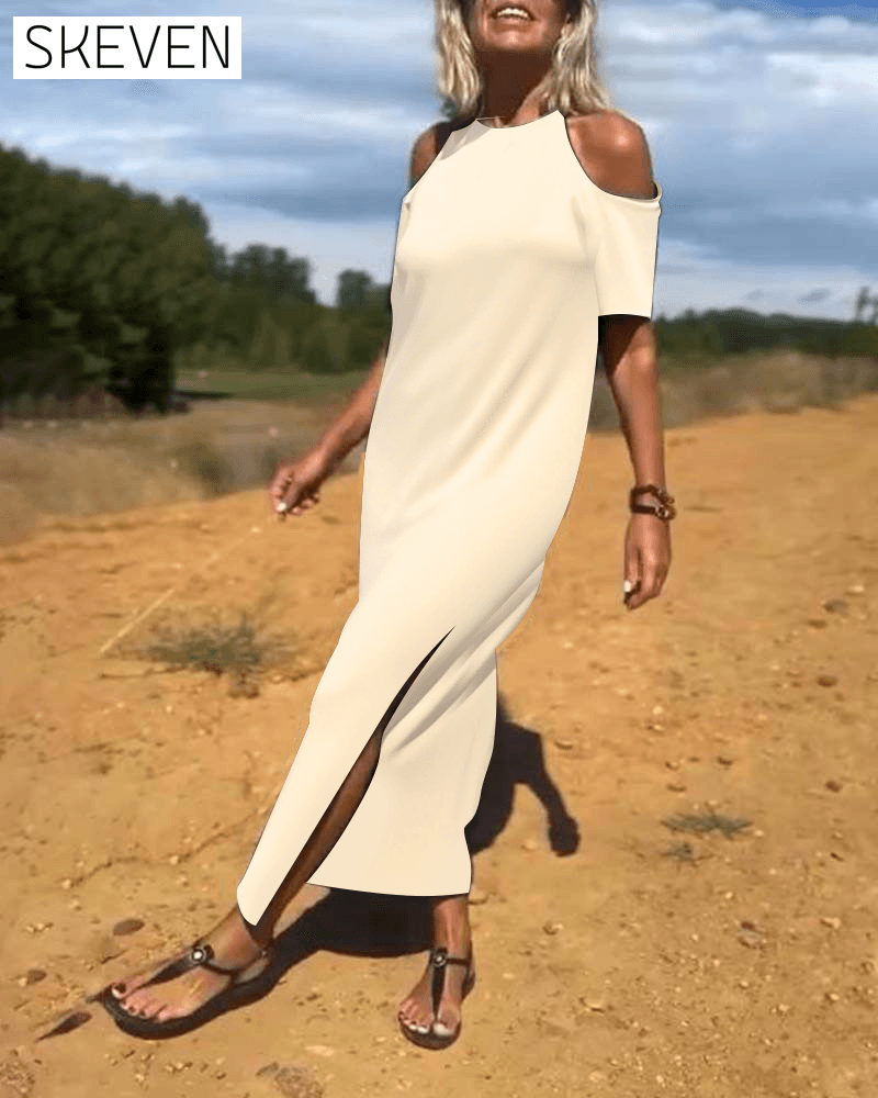 Modisches, lässiges, schulterfreies, figurbetontes Kleid