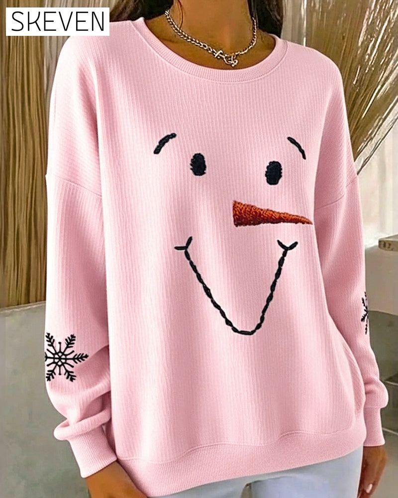 Snowman Printed Round-Neck Sweatshirt