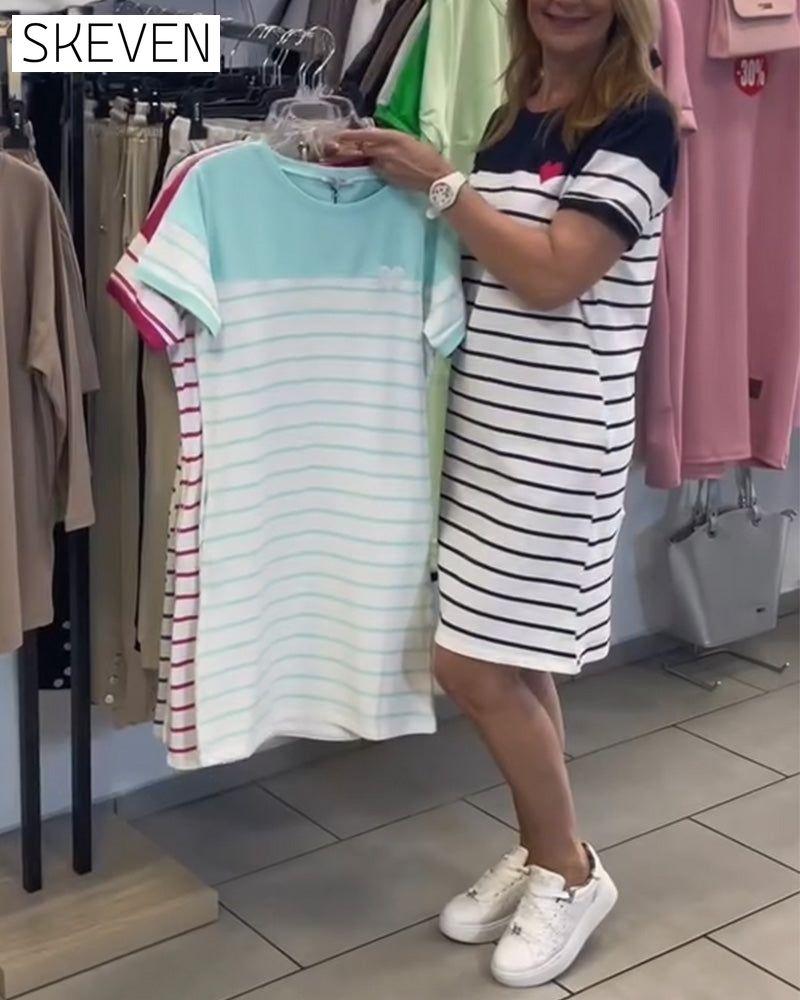 Crew Neck Casual Striped Dress