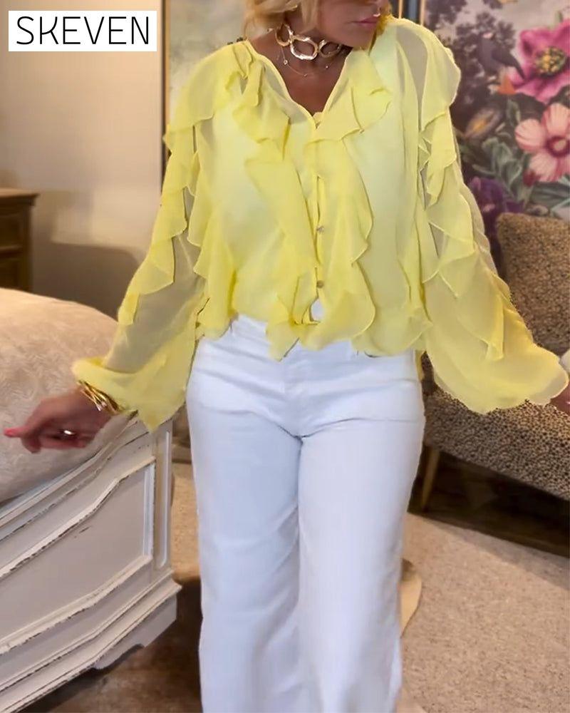 Ruffled Flowy Solid Color Shirt