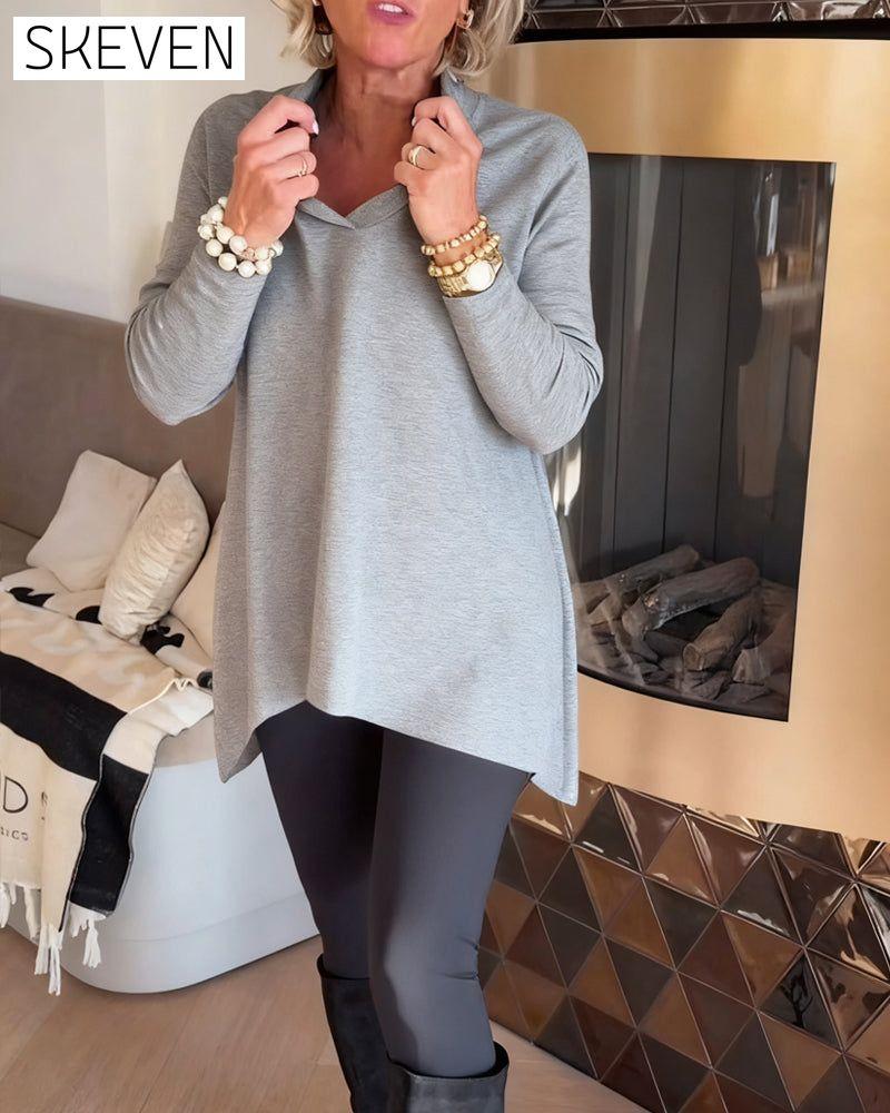 Irregular Lapel Long-Sleeved Top