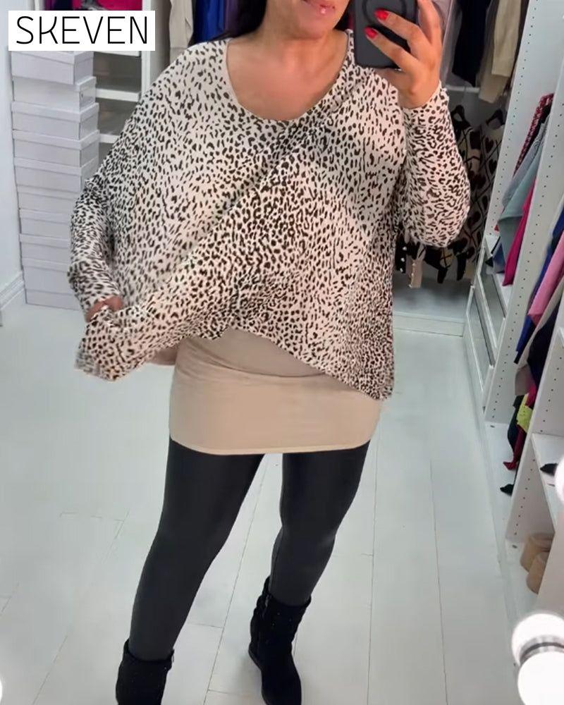 Langarmshirt mit Leopardenmuster und Rundhalsausschnitt