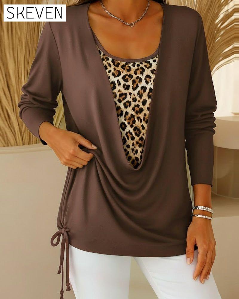 Faux T-shirt deux pièces à lacets imprimé léopard