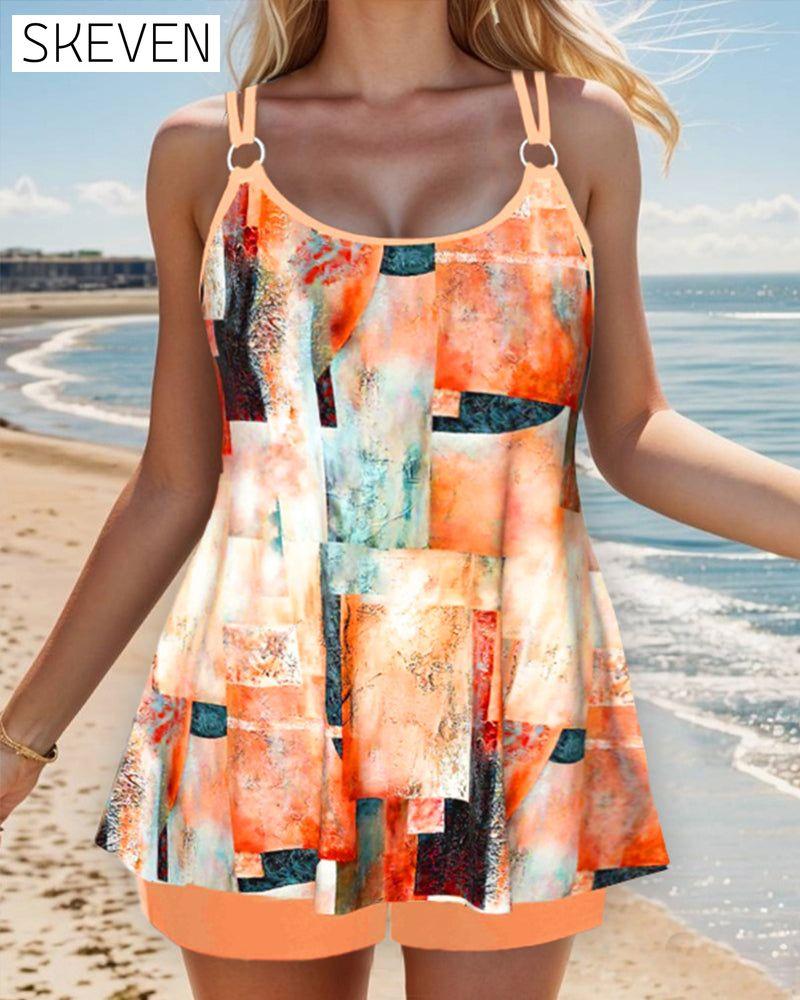 Shoulder strap printed tankini