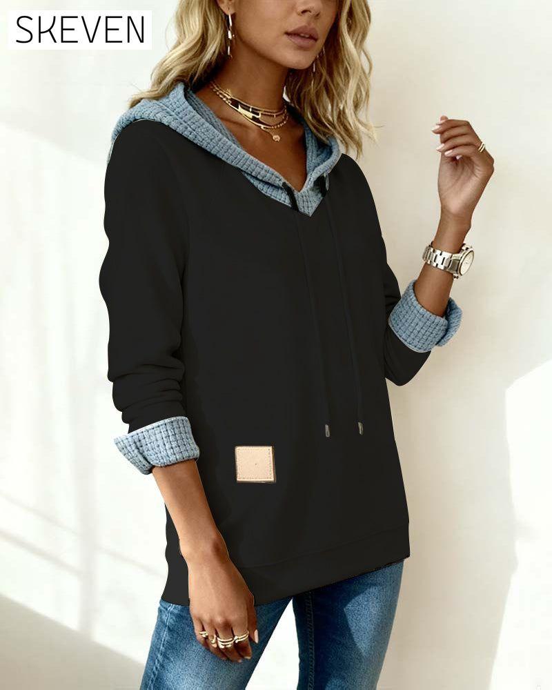 Casual Hooded Waffle-Paneled Sweatshirt
