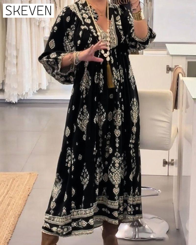 Casual Print Loose Pocket Dress