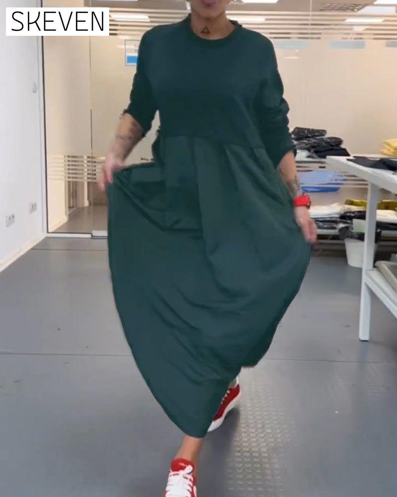 Maxi Solid Color Casual Dress Green 2023 f/w casual dresses Clothes discount Dresses spring
