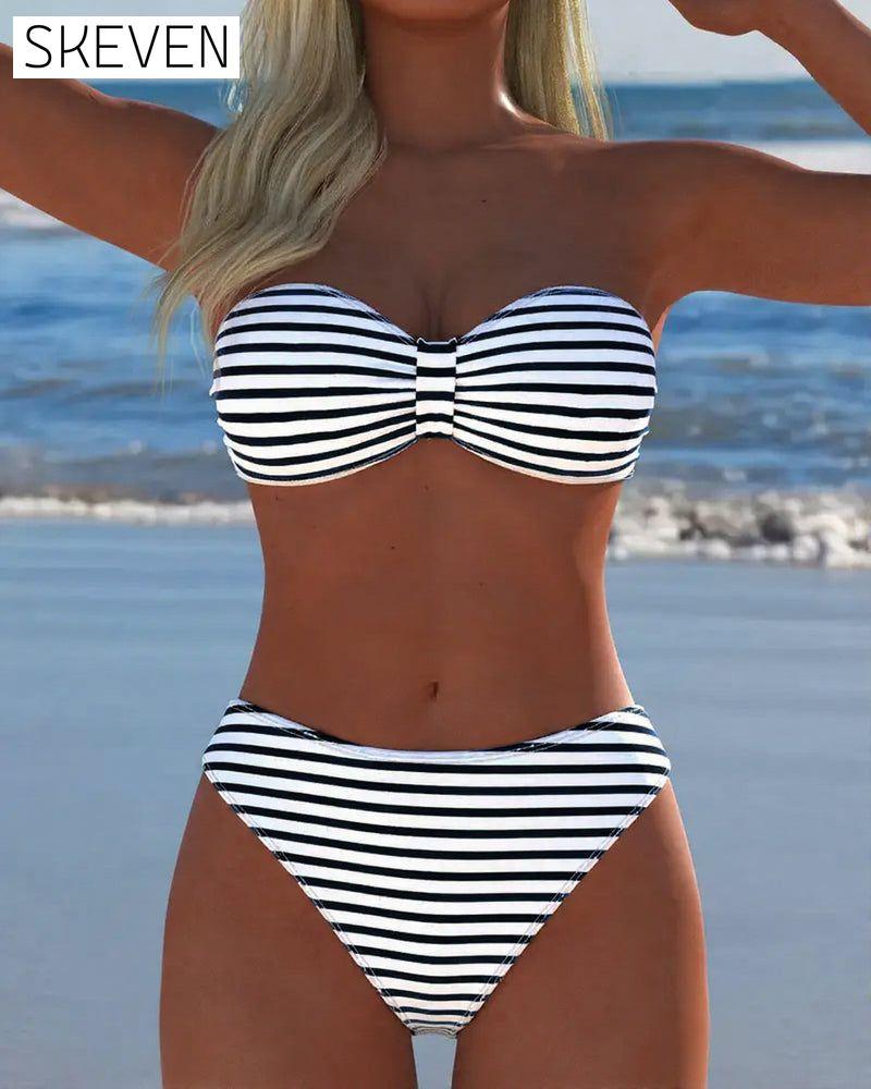 High Waist Striped Triangle Two-Piece Swimsuit