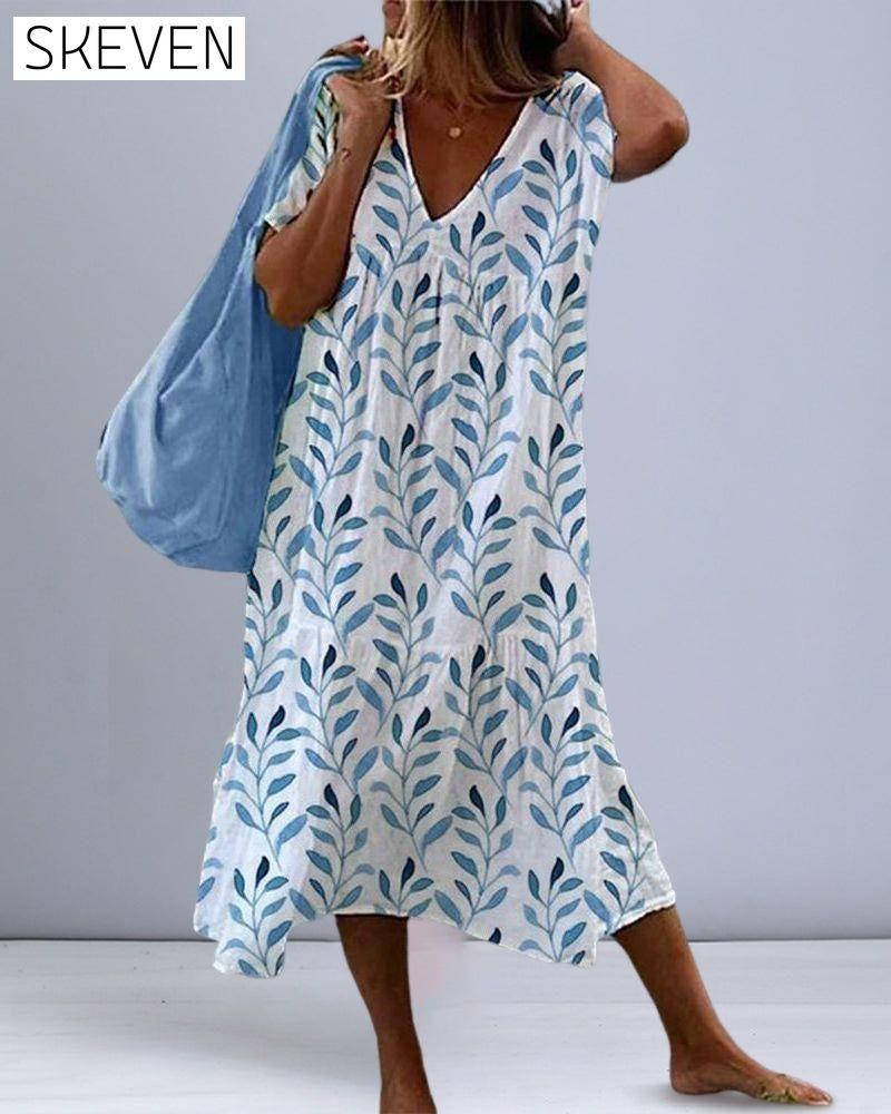 V-neck printed short-sleeved dress 23BF Casual Dresses Clothes Dresses SALE Summer