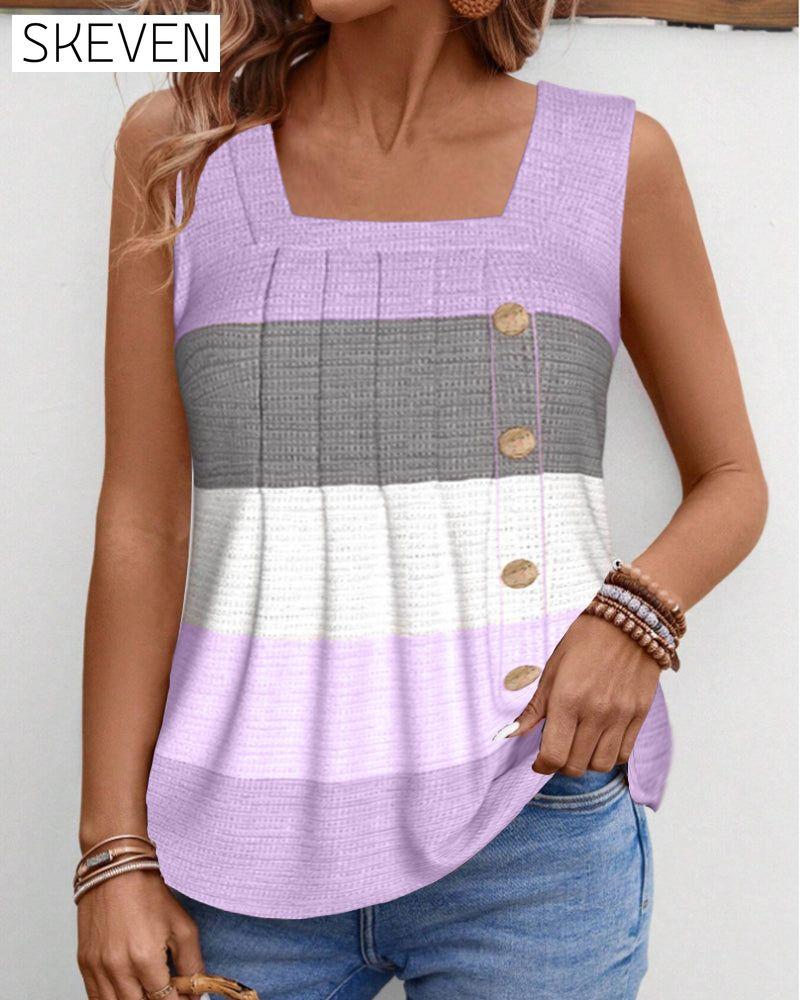 Gestreiftes, geknöpftes, plissiertes Tanktop