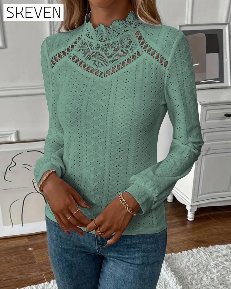 Langarm-Top aus Spitze mit Rundhalsausschnitt