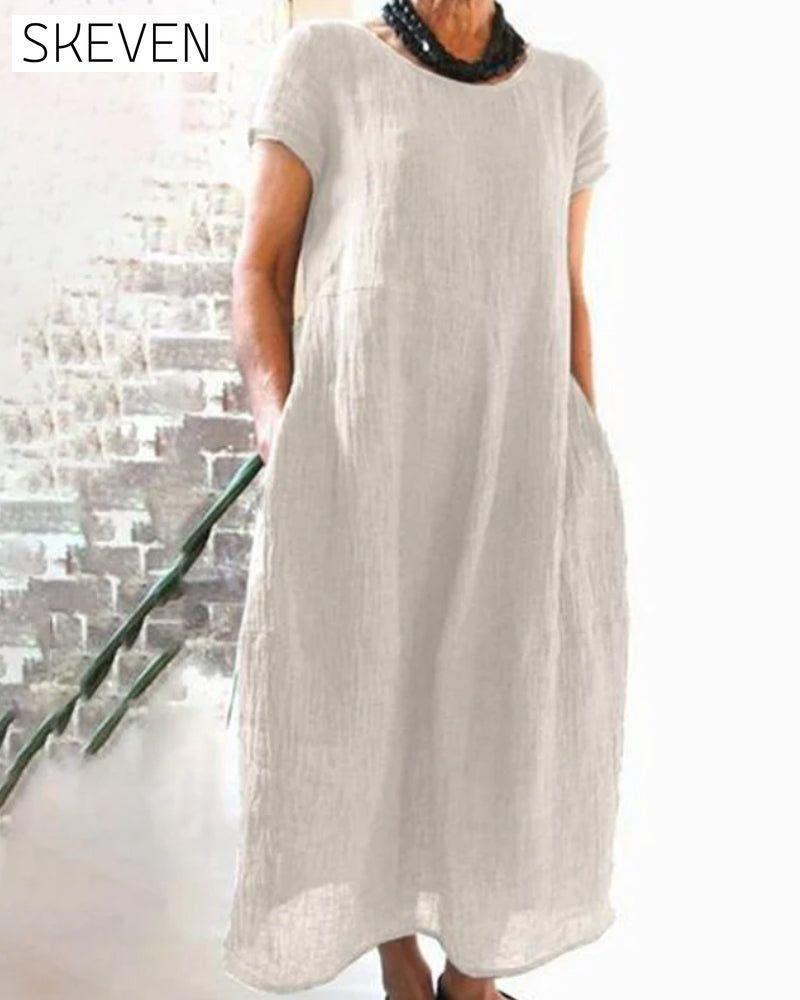 Loose solid color dress White 23BF casual dresses Clothes Cotton and Linen Dresses Spring summer