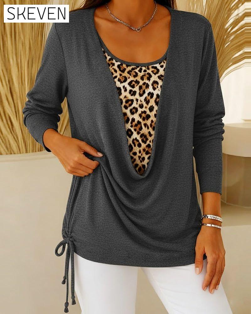 Faux T-shirt deux pièces à lacets imprimé léopard