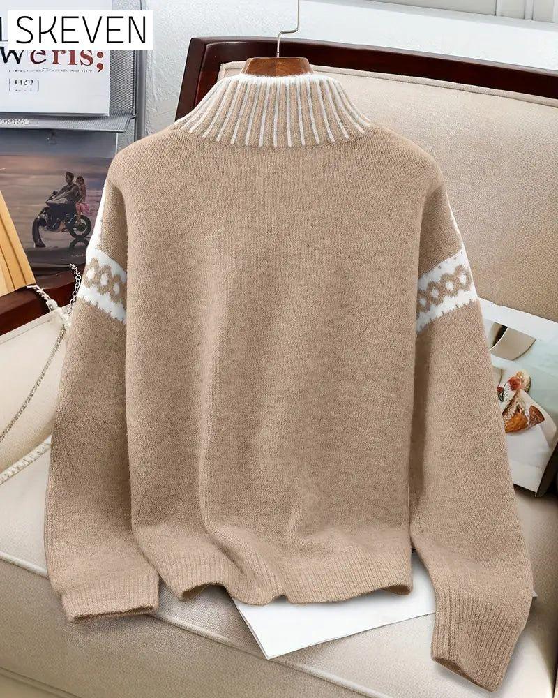 High Neck Patterned Contrast Jumper