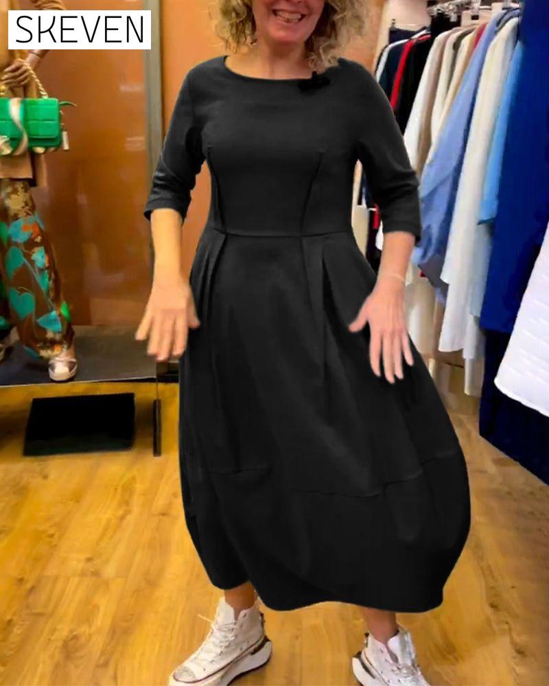 Round Neck 2/3 Sleeve Dress