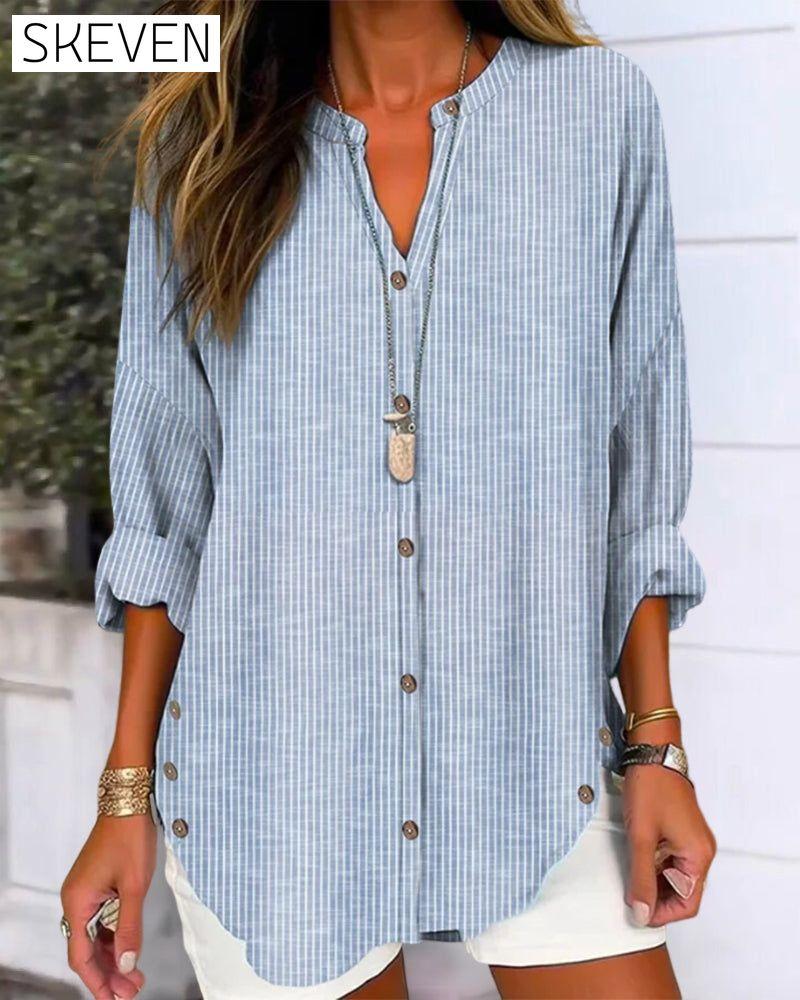 V-neck stripe print top