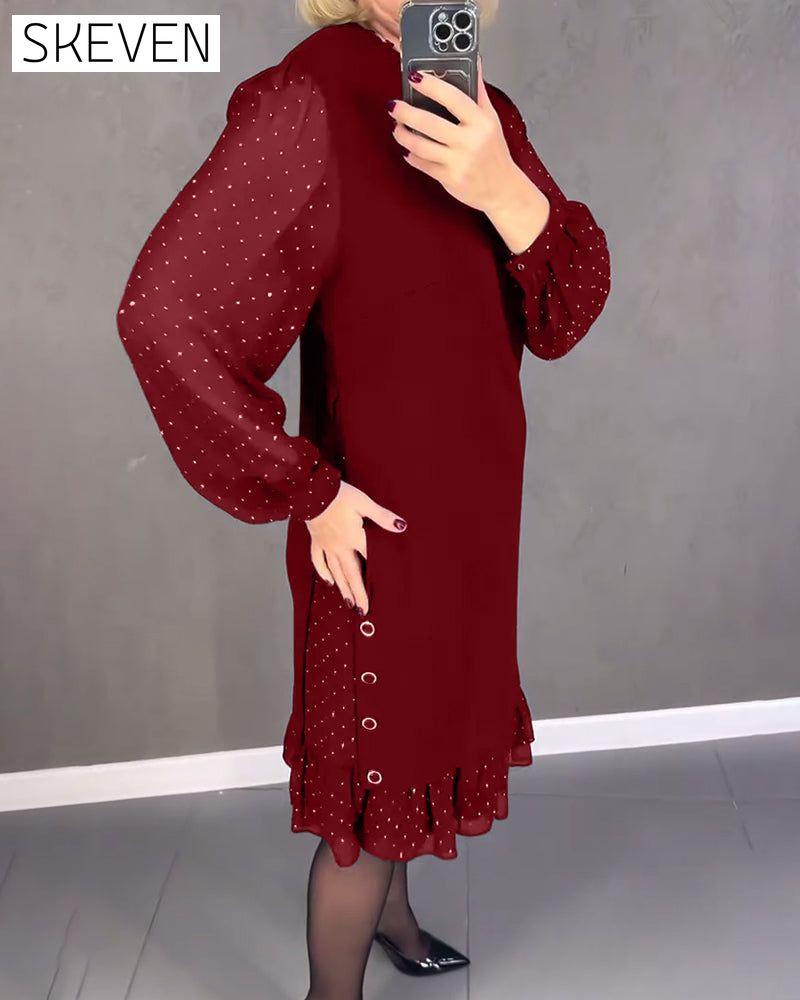 Langärmeliges Kleid mit Polka-Dots