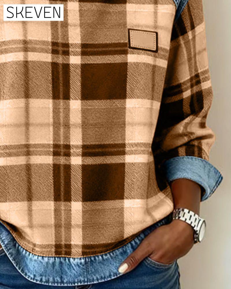 Kariertes Patchwork-Sweatshirt