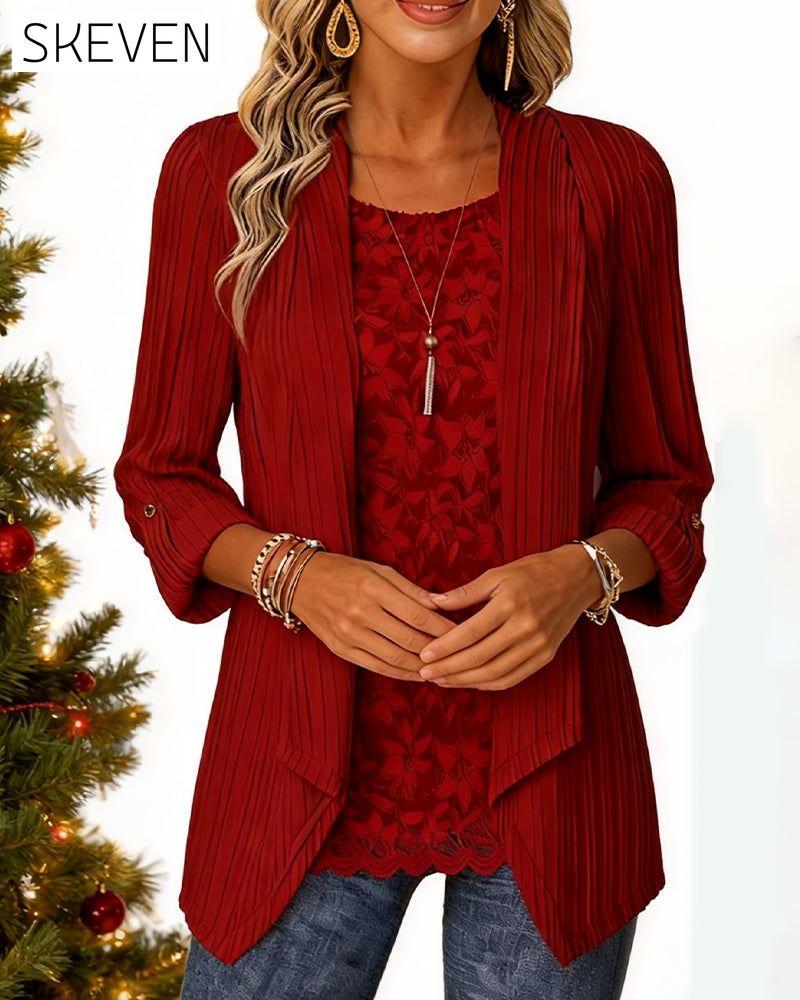 Zweiteiliges, geripptes Patchwork-Top in Imitation