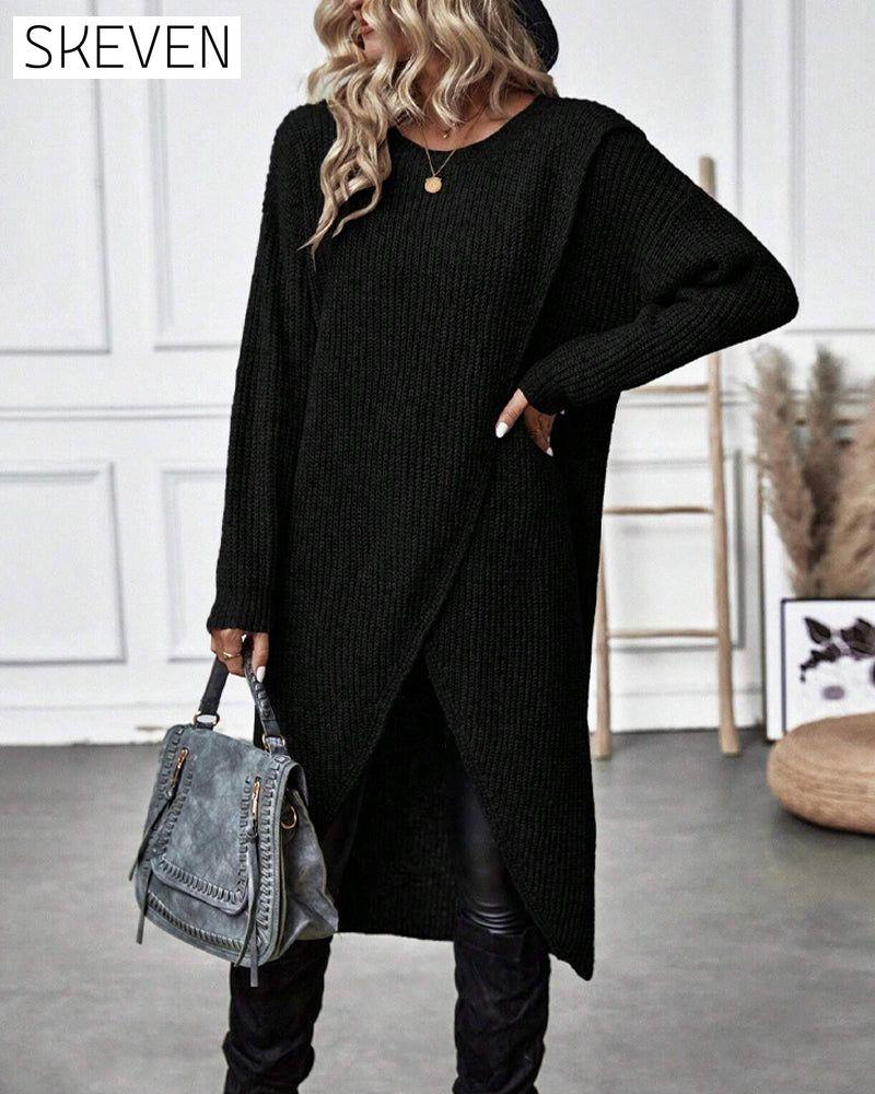 Strickkleid in Unifarbe mit unregelmäßigem Saum
