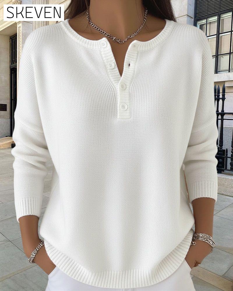 Long-Sleeved Button-Down Solid Color Jumper