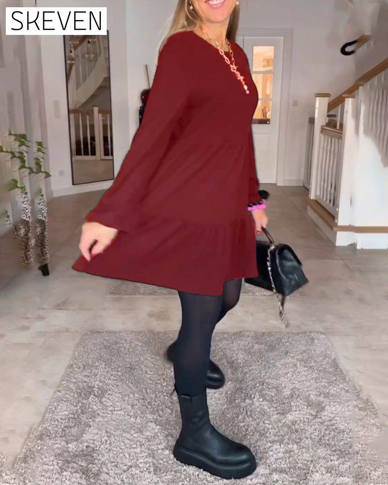 Simple solid color long sleeve dress