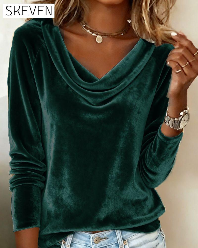 Velvet Solid Color Long-Sleeved Top