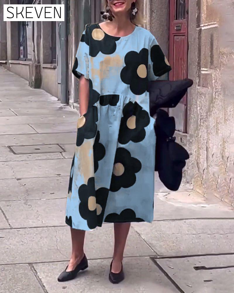 robe ample à imprimé floral et col rond avec poches