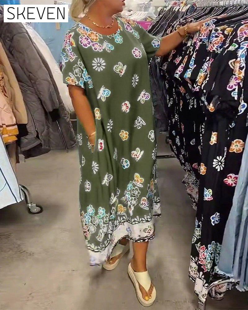 Oversized bedrucktes, lockeres Kleid