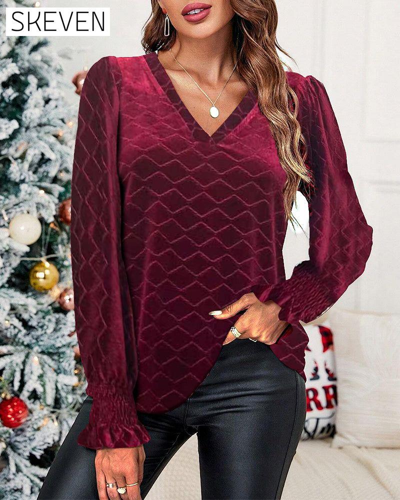 Elegant V Neck Top with Long Sleeve