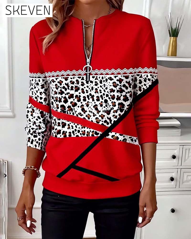 Sweatshirt mit Reißverschlusskragen und Aufdruck