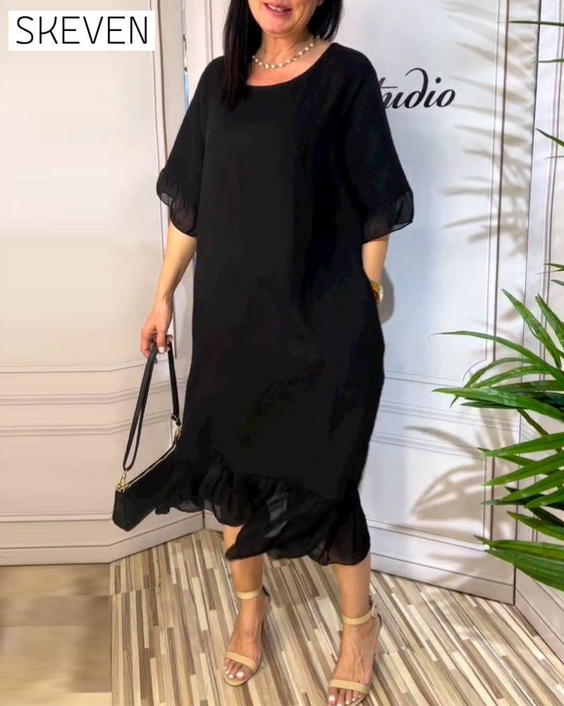 Kurzärmeliges, fließendes Kleid mit Einsätzen