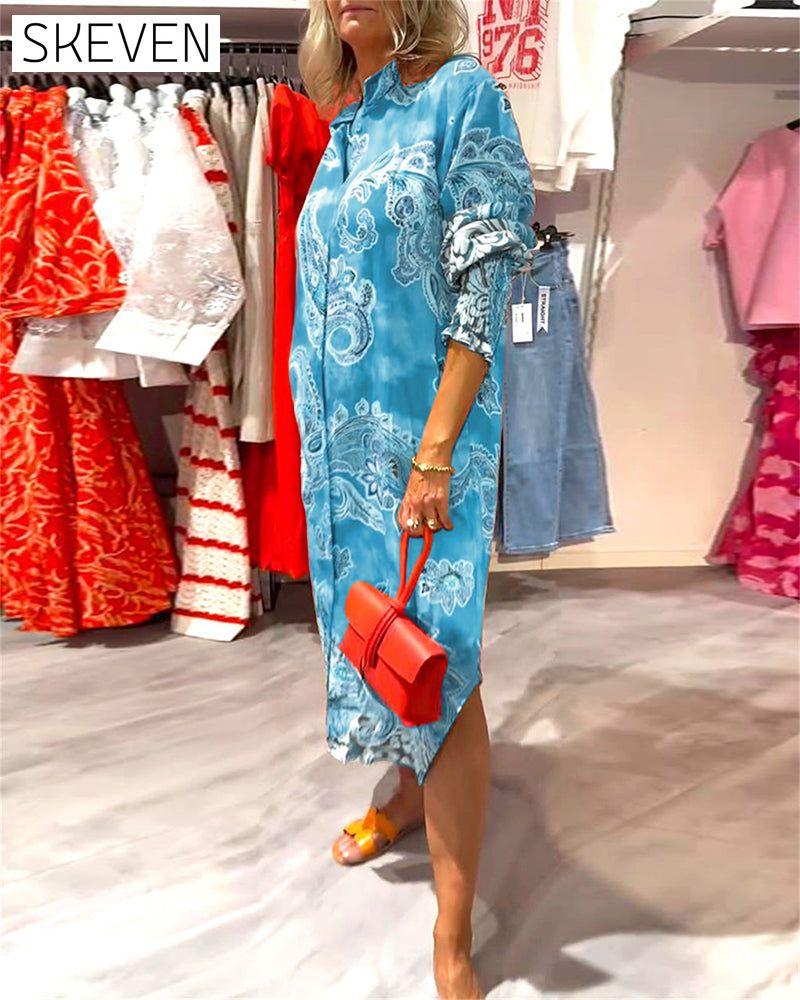Kleid mit Stehkragen und langen Ärmeln, bedruckt mit Cashew-Print