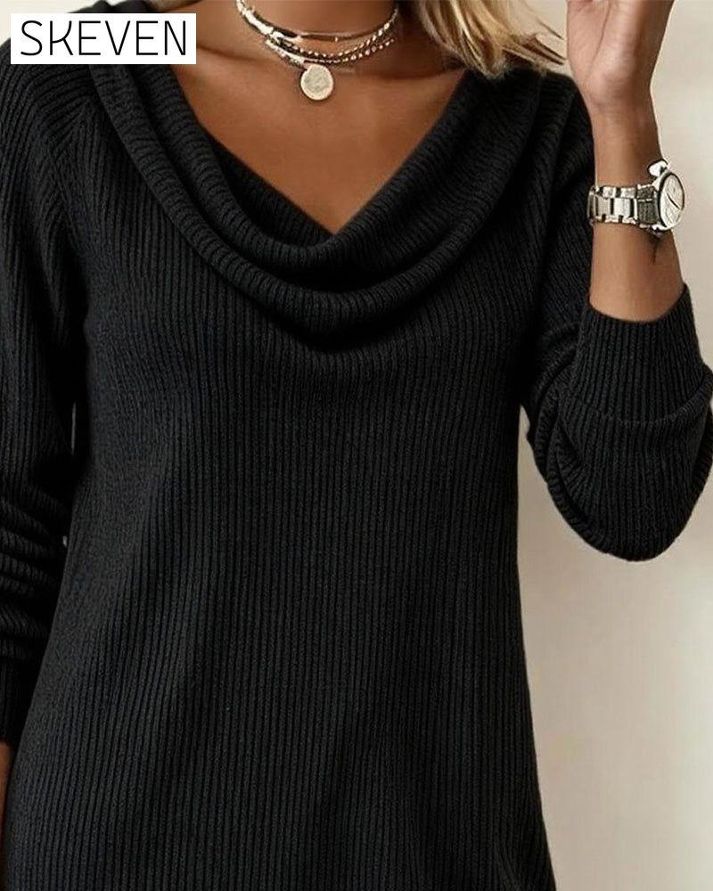 Pile Collar Long Sleeve Straight Dress