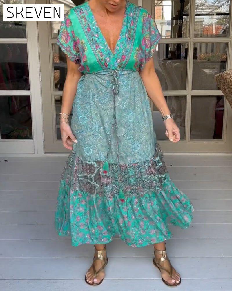 V-neck printed elegant dress