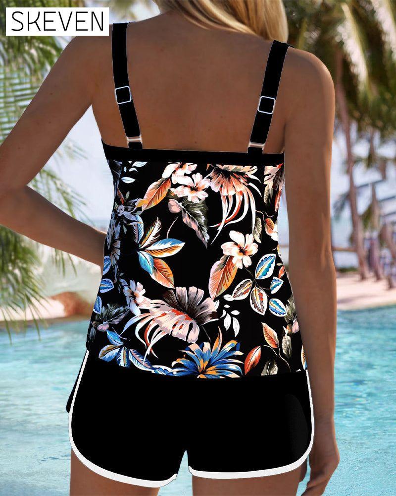 U-Neck Sleeveless Printed Tankini