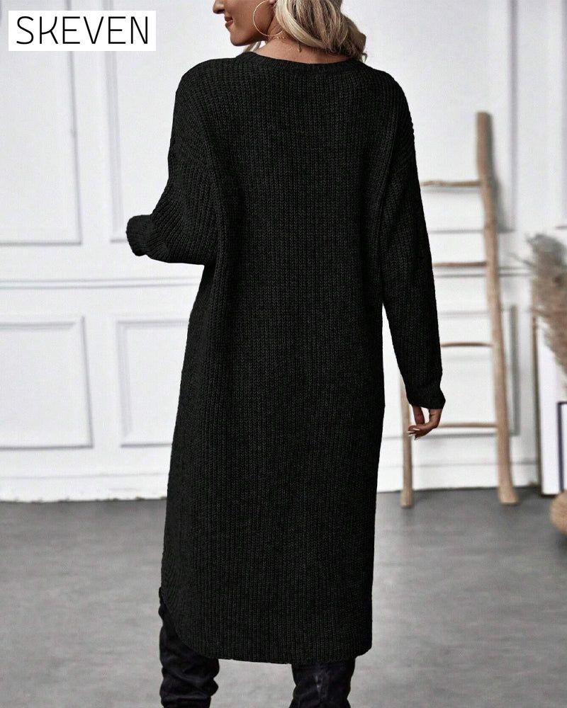 Strickkleid in Unifarbe mit unregelmäßigem Saum