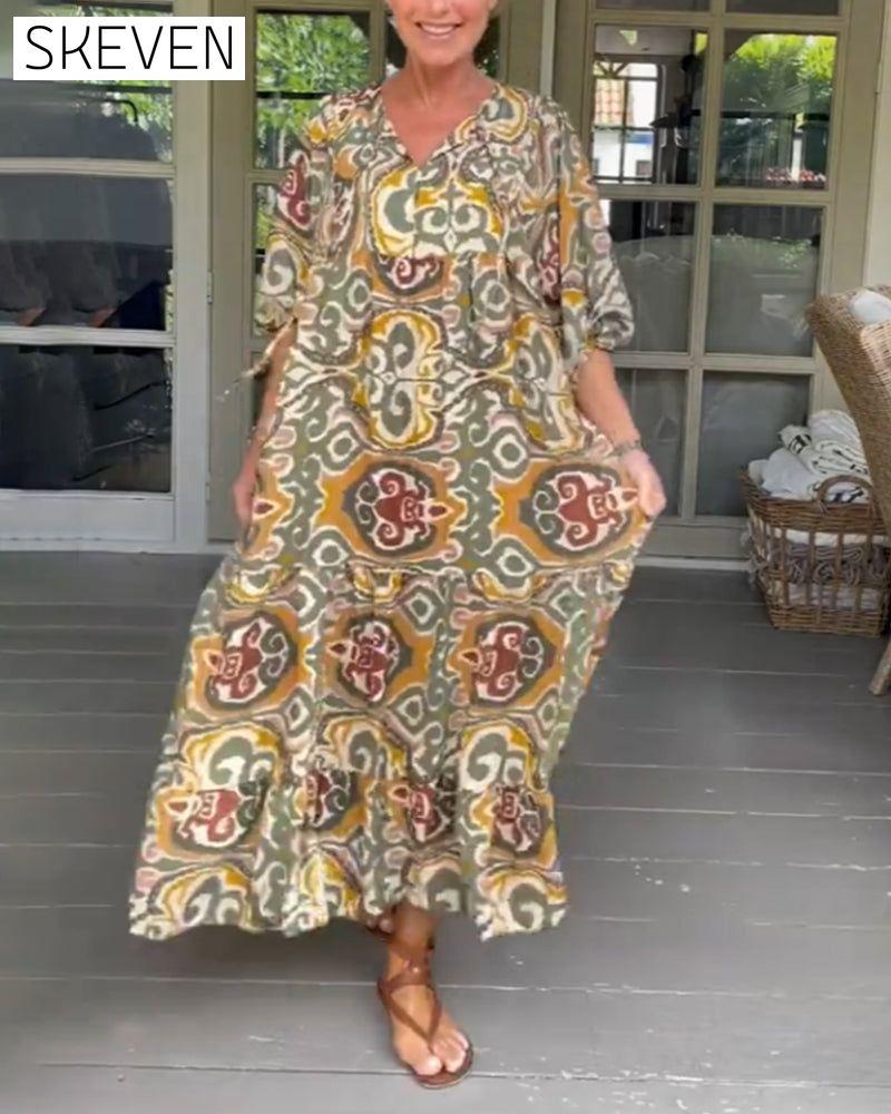 Printed V-neck maxi dress