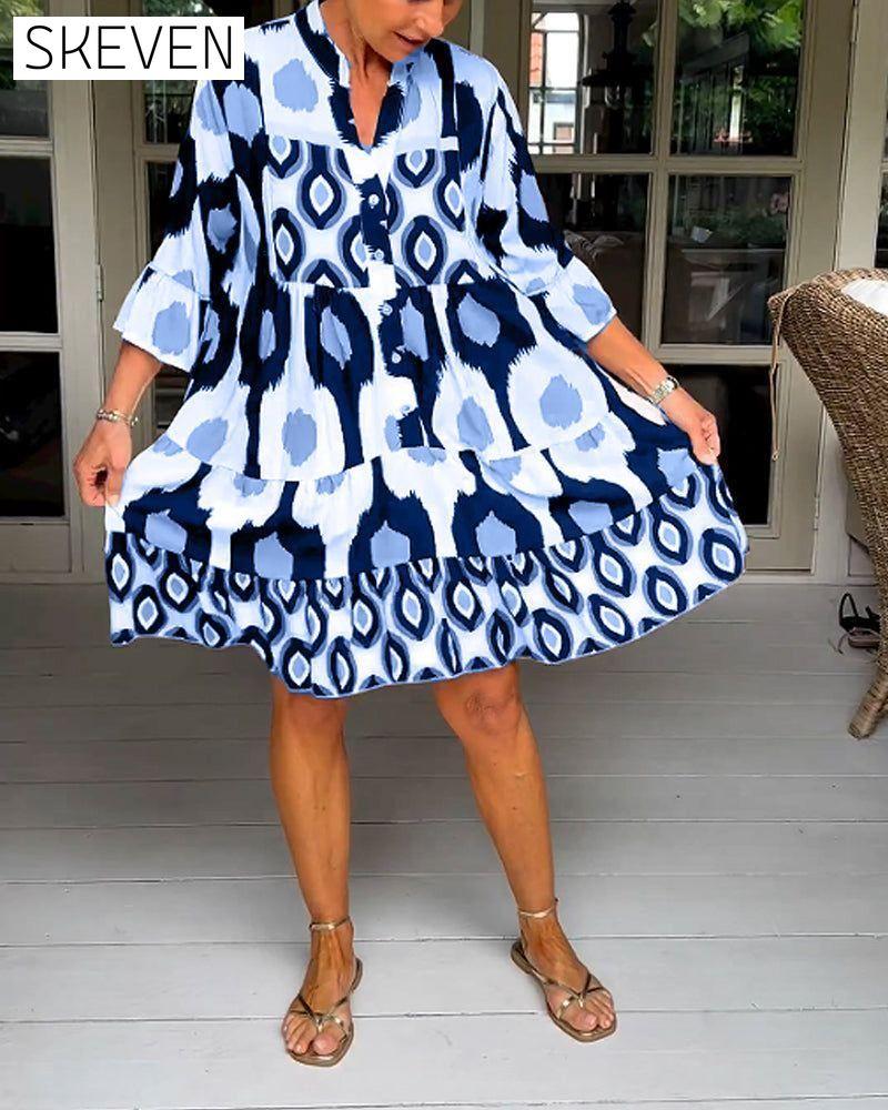 Printed 3/4 Sleeve Dress 23BF Casual Dresses Clothes discount Dresses Spring Summer
