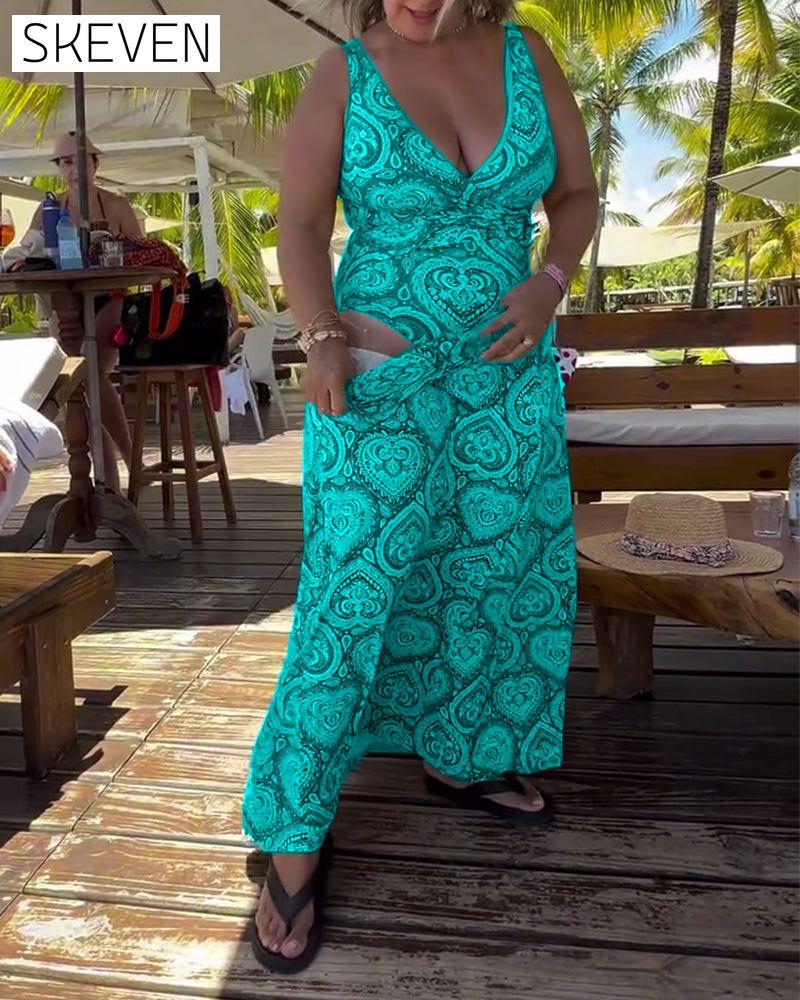 Strapless Heart Holiday Print Swimsuit