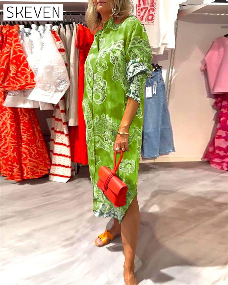 Kleid mit Stehkragen und langen Ärmeln, bedruckt mit Cashew-Print
