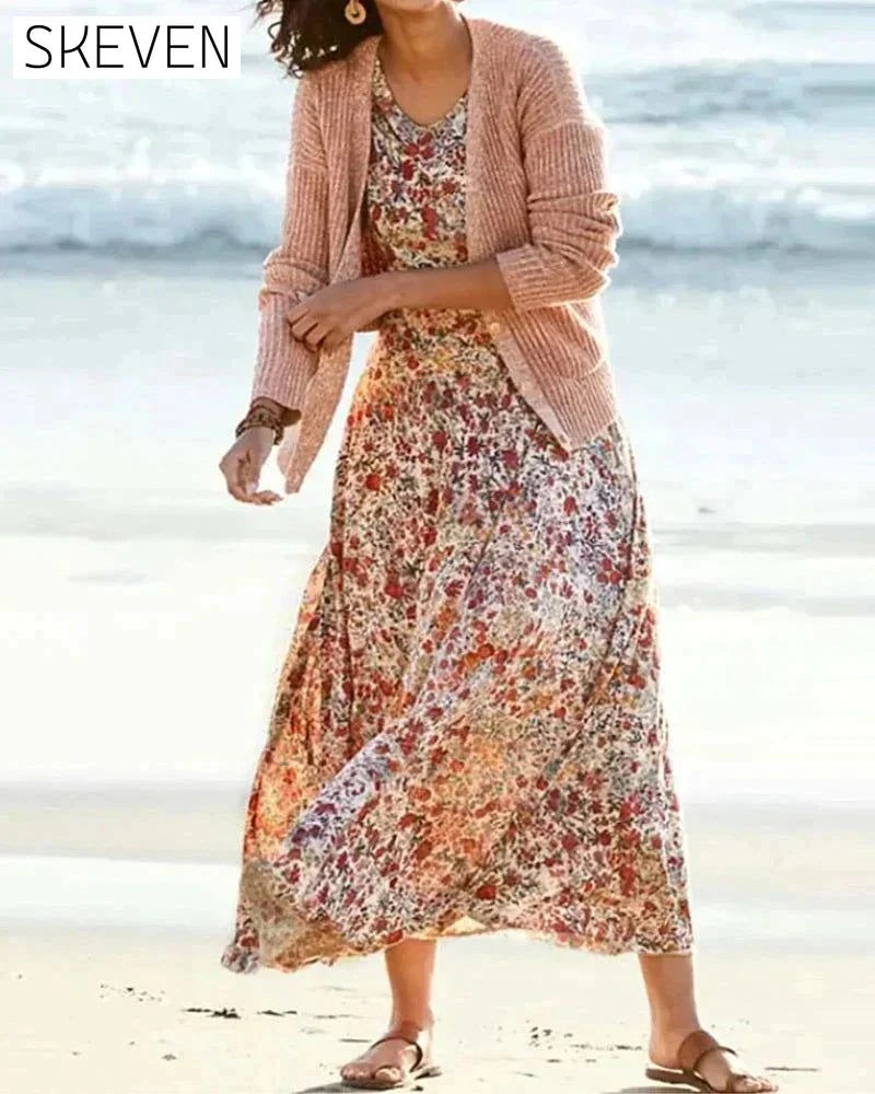 Floral Print Dress with 3/4 Sleeves 23BF Casual Dresses Clothes Dresses