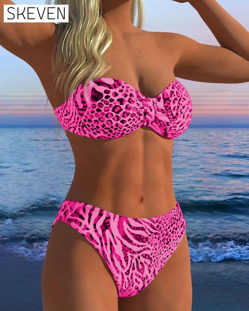 Sexy zweiteiliger Badeanzug mit Leopardenmuster