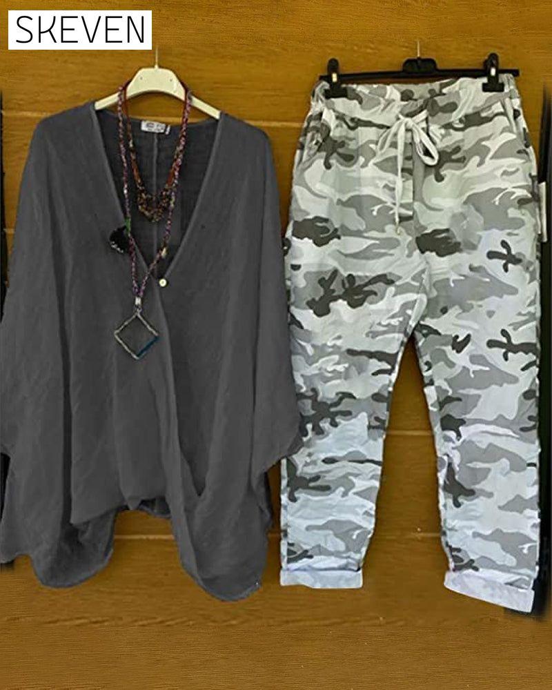 Modisches, lässiges zweiteiliges Set mit Camouflage-Print