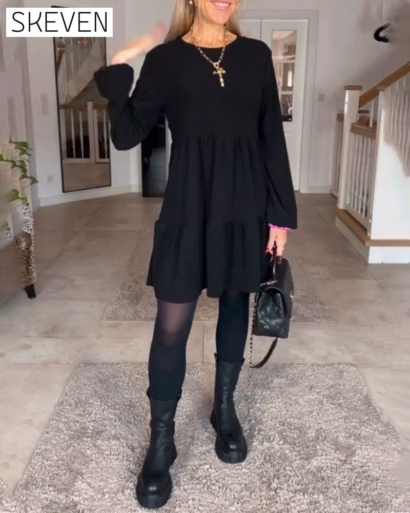 Simple solid color long sleeve dress