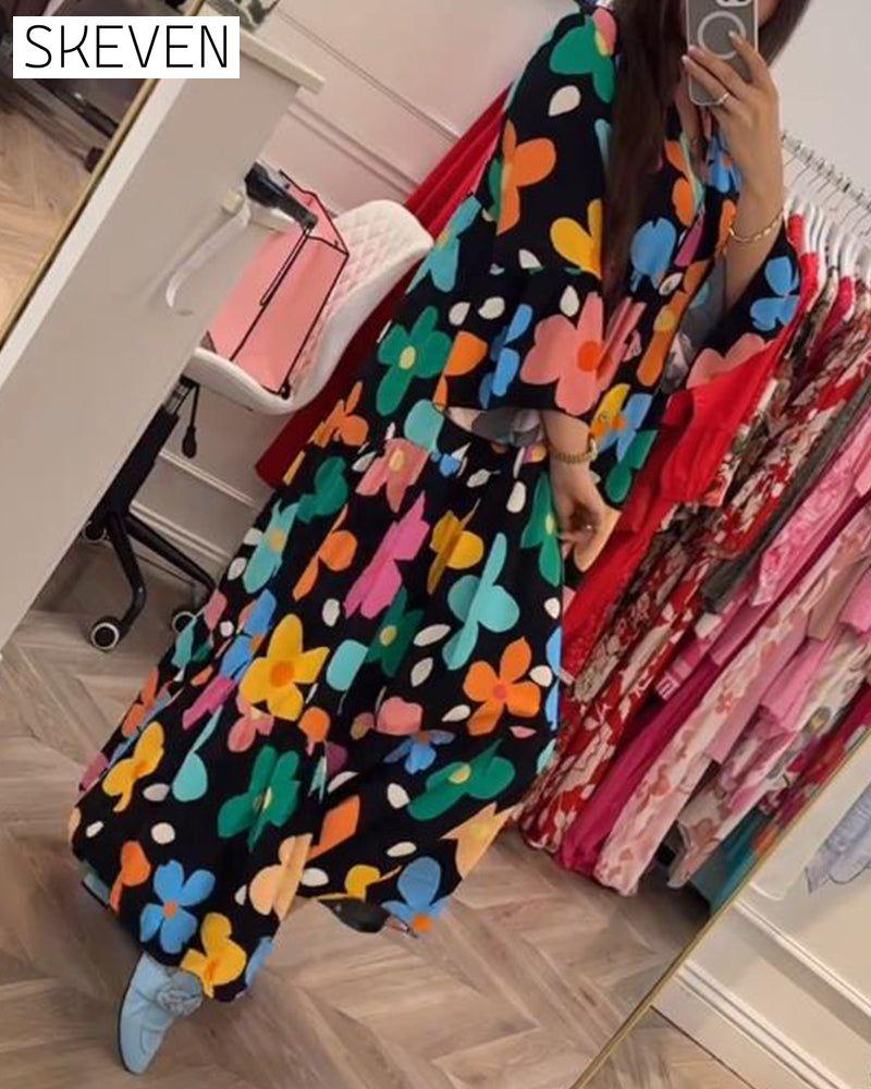 robe décontractée à manches cloche et imprimé floral coloré