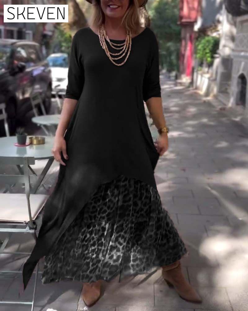 Robe asymétrique unie à manches longues