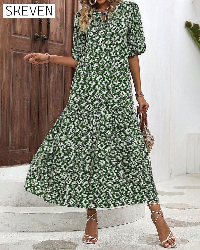 Vintage geometric print long dress 23BF Casual Dresses Clothes Dresses SALE Spring Summer