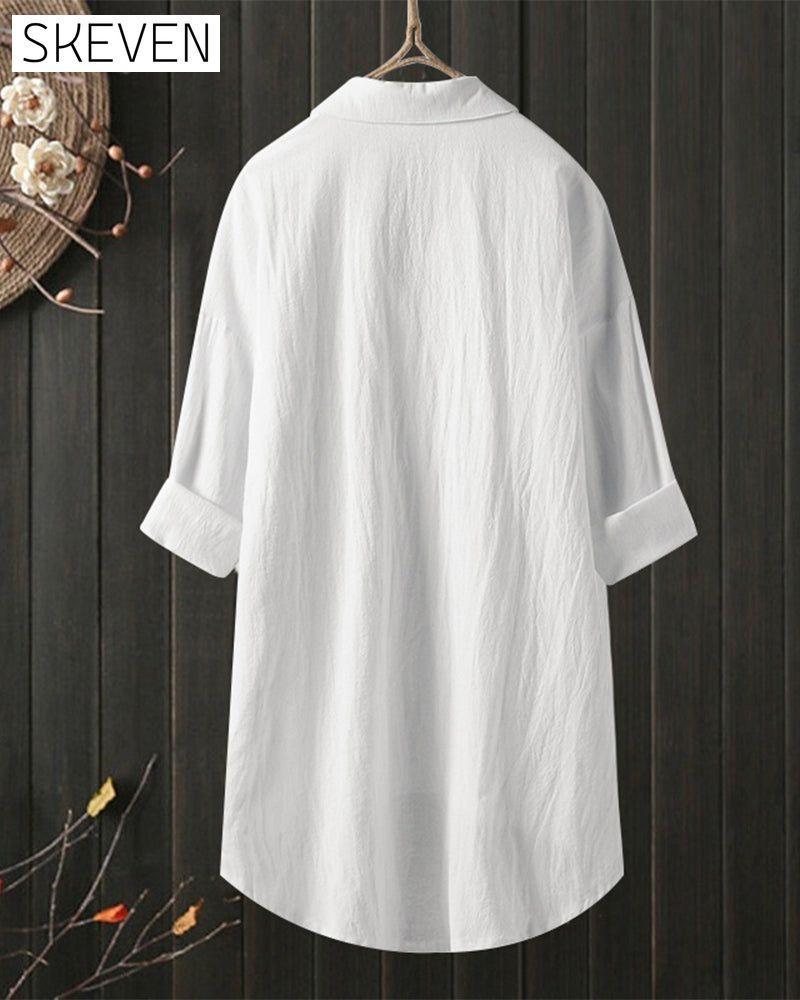 Solid Color Loose Blouse with Long Sleeves