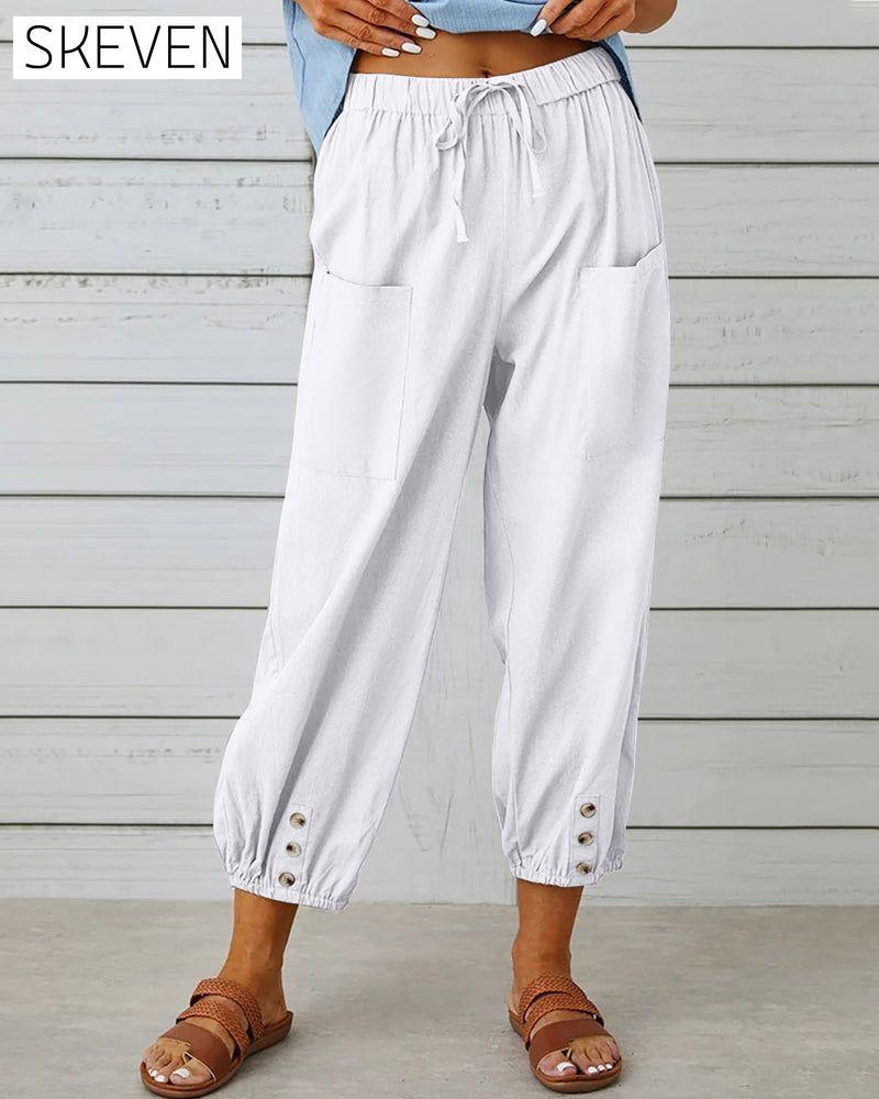 High waist button nine points pants